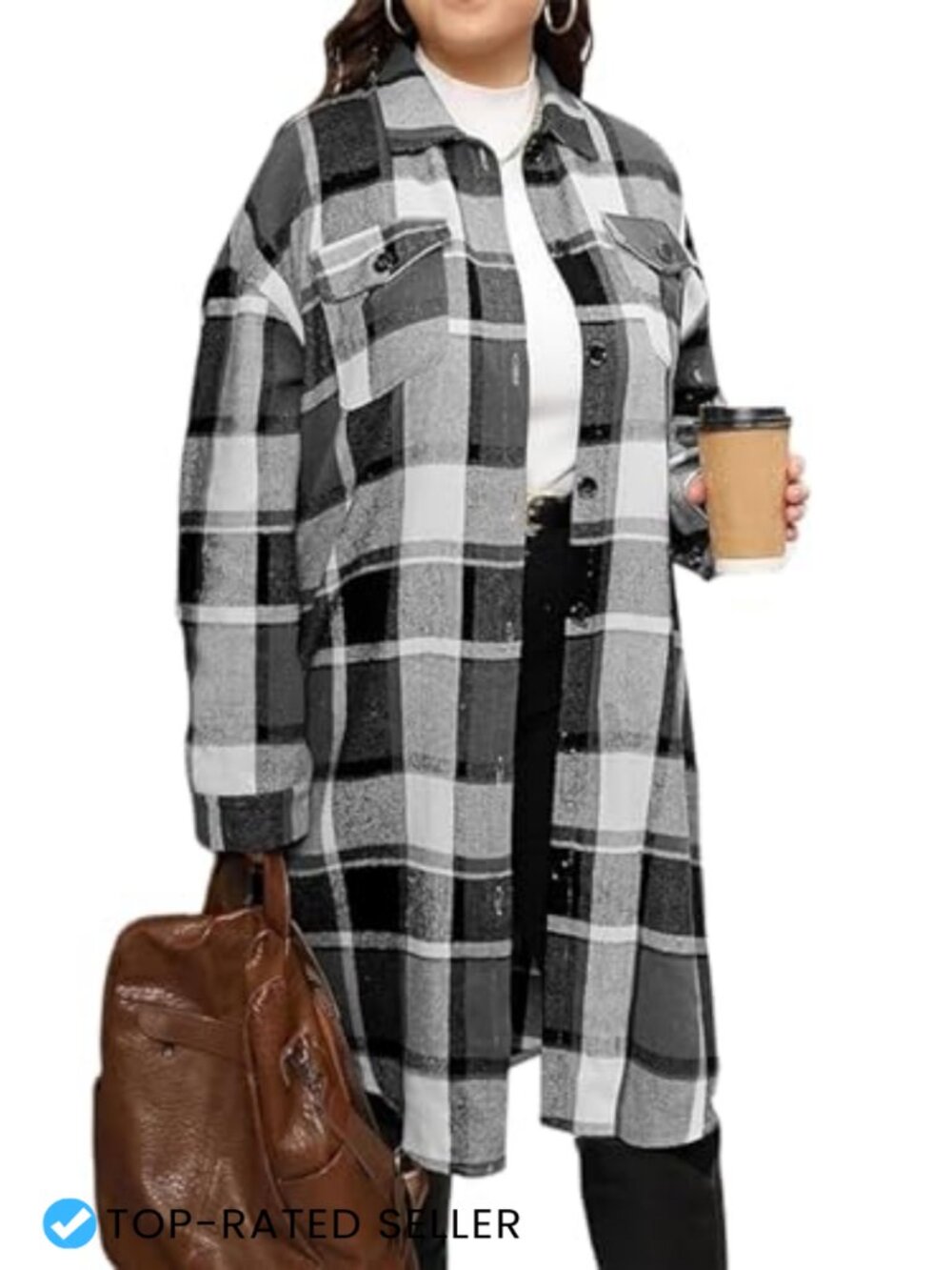 Plus Size Plaid Flannel Shacket Oversized Button Down Long Sleeve Casual Jacket